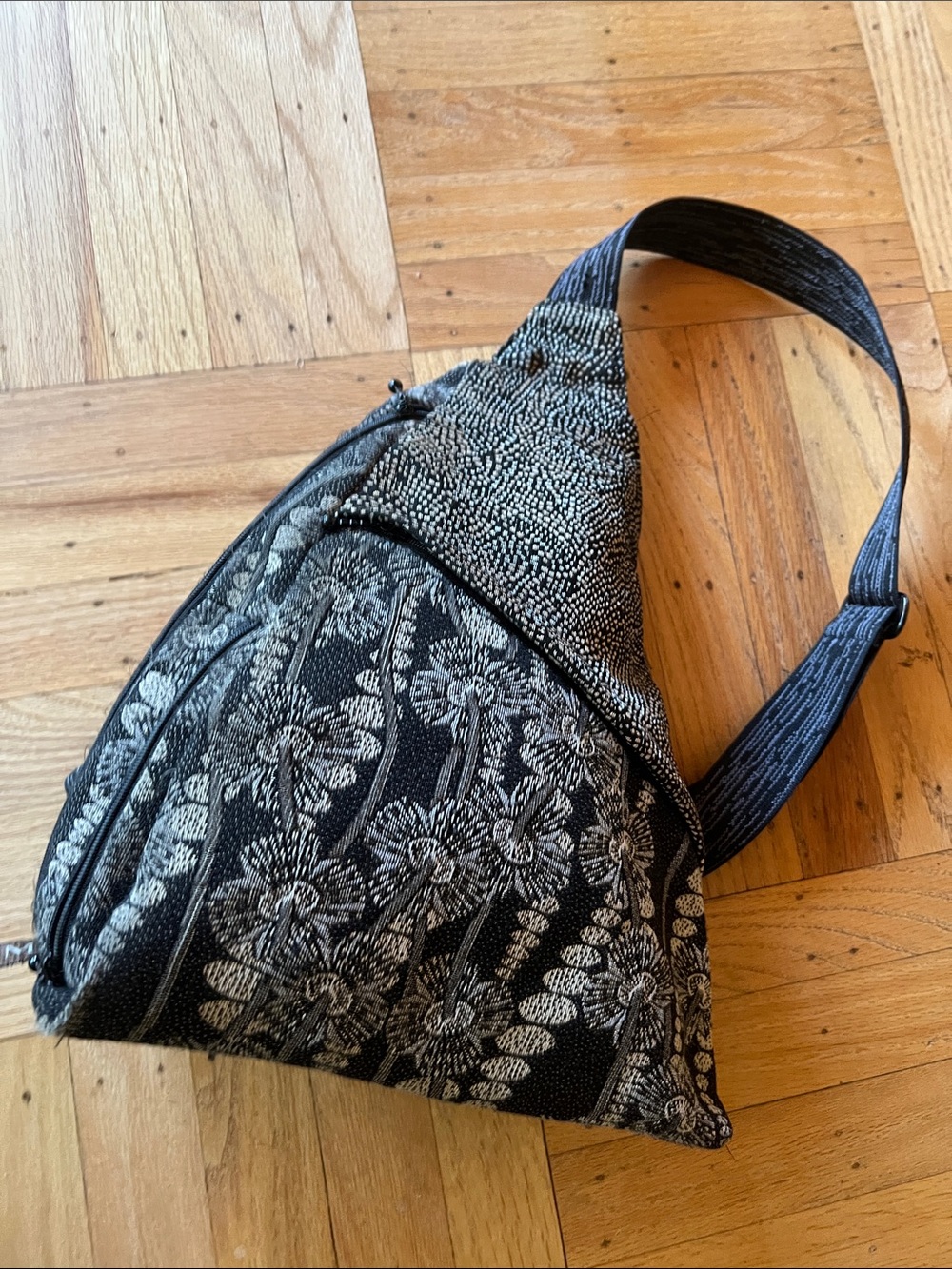 Black Floral Pattern Crossbody Sling Bag for Women